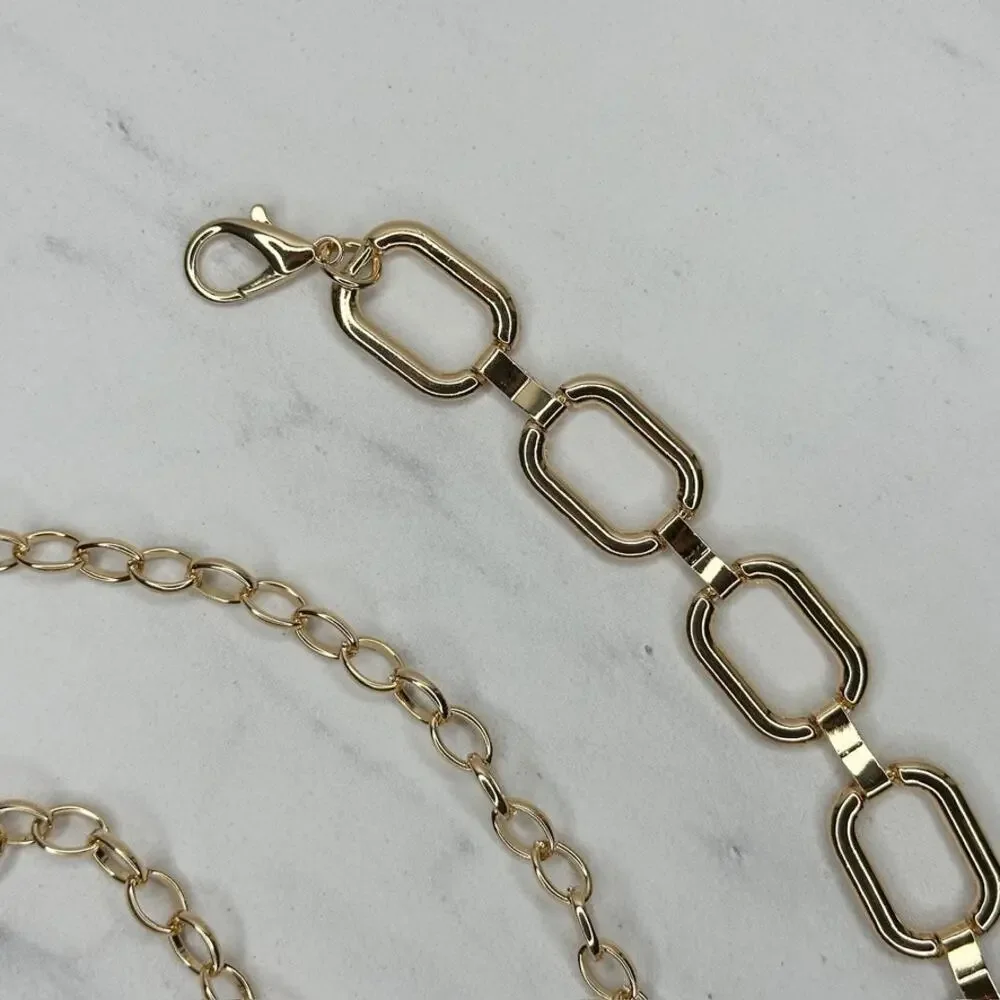 Gold Tone Metal Rectangular Chain Link Belt One Size (OS) ✨